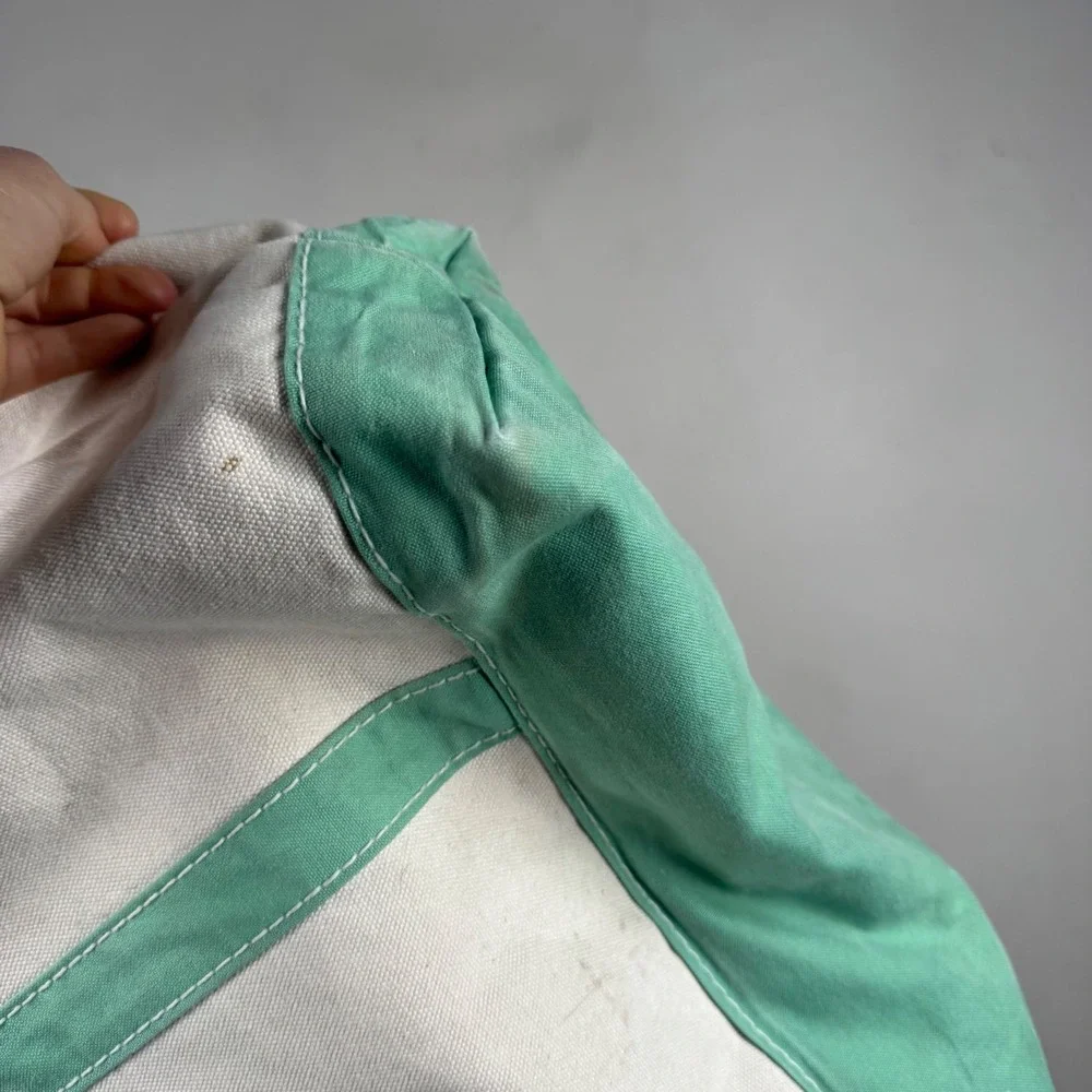 Vintage Lands End Canvas Tote Bag Zip Top Seafoam Green Made in USA Large 22